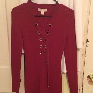 Michael Kors Red Lace-Up Midi Dress
